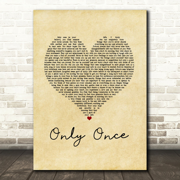 Bob Marley Only Once Vintage Heart Song Lyric Print