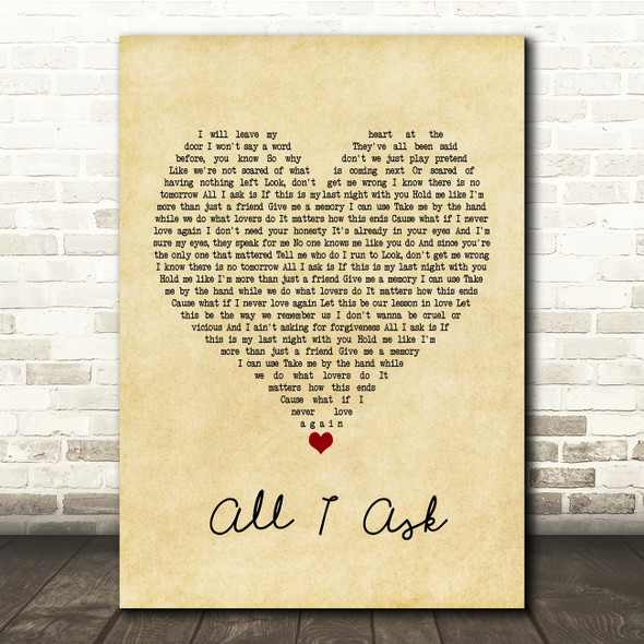 Adele All I Ask Vintage Heart Song Lyric Print