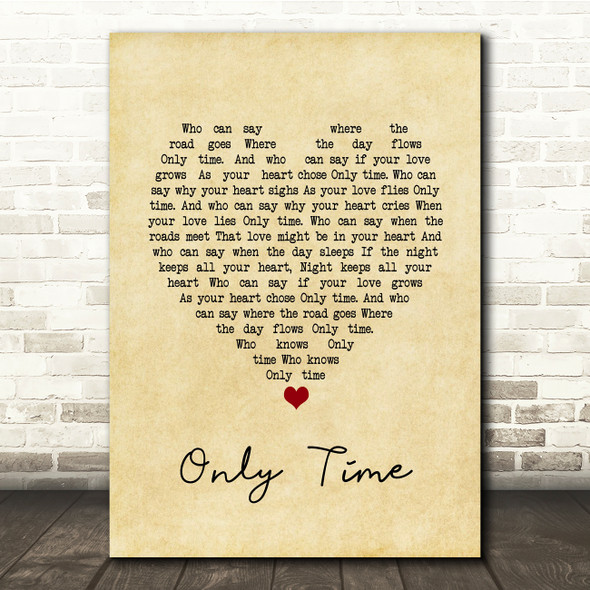 Enya Only Time Vintage Heart Song Lyric Print
