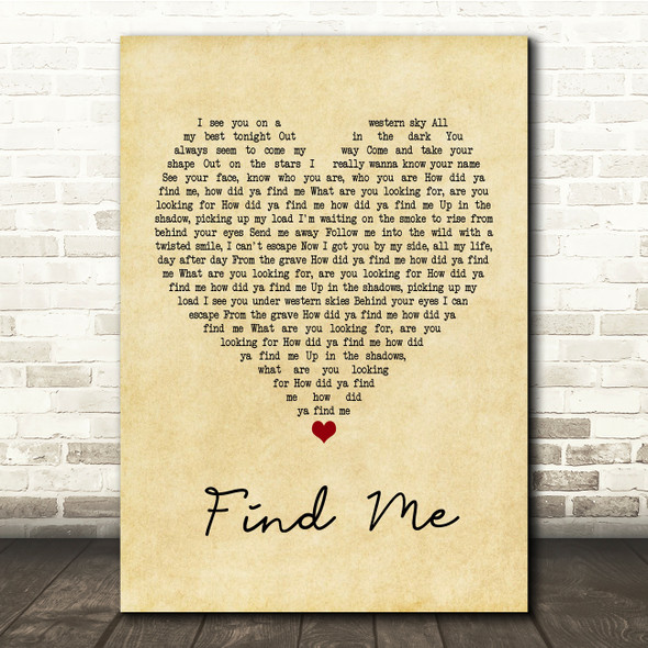 Kings Of Leon Find Me Vintage Heart Song Lyric Print