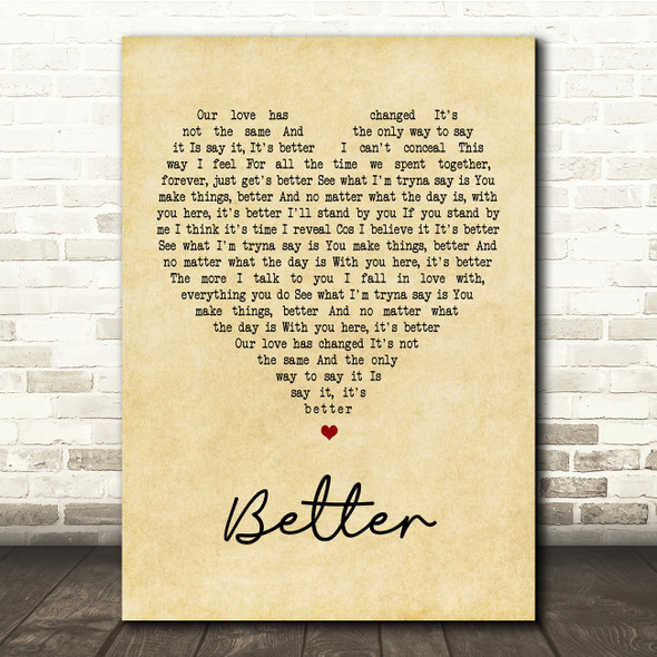 Tom Baxter Better Vintage Heart Song Lyric Print