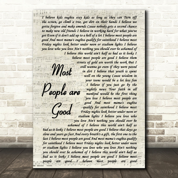 Luke Bryan Most People Are Good Vintage Script Song Lyric Print