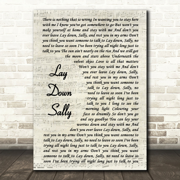 Eric Clapton Lay down Sally Vintage Script Song Lyric Print