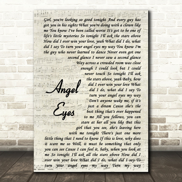 The Jeff Healey Band Angel Eyes Vintage Script Song Lyric Print