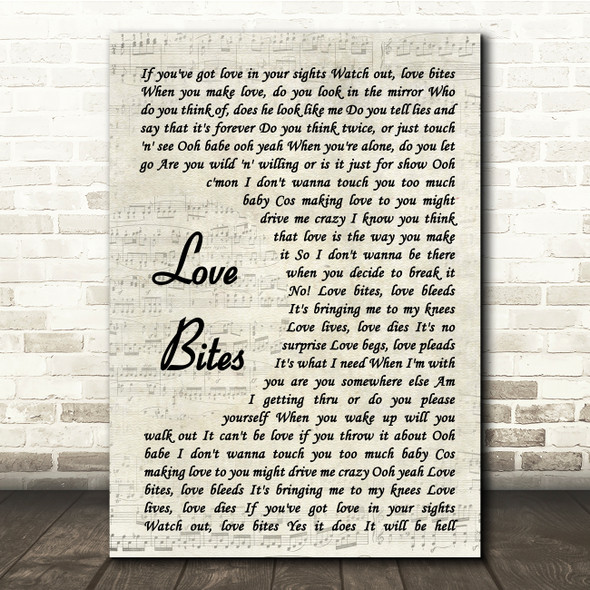 Def Leppard Love Bites Vintage Script Song Lyric Print