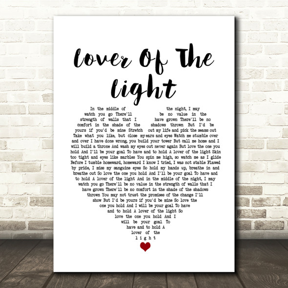 Mumford & Sons Lover Of The Light White Heart Song Lyric Print
