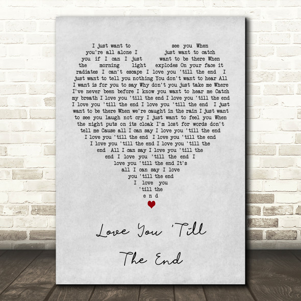 Love You 'Till The End The Pogues Grey Heart Song Lyric Quote Print