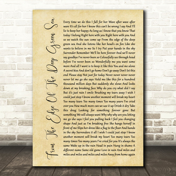 The Cure From The Edge Of The Deep Green Sea Rustic Script Song Lyric Print