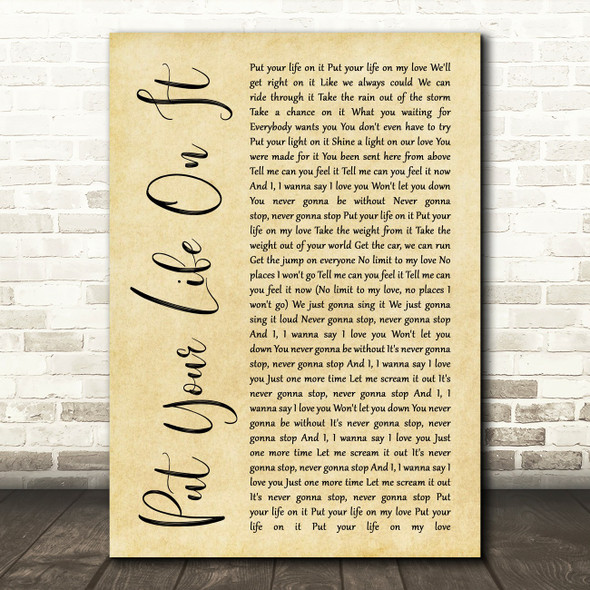 Kasabian Put Your Life On It Rustic Script Song Lyric Print