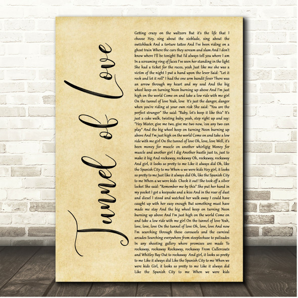 Dire Straits Tunnel of Love Rustic Script Song Lyric Print