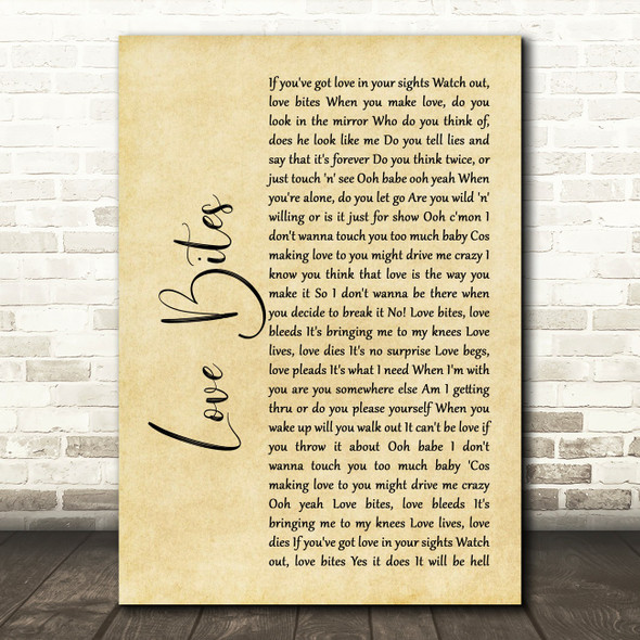 Def Leppard Love Bites Rustic Script Song Lyric Print