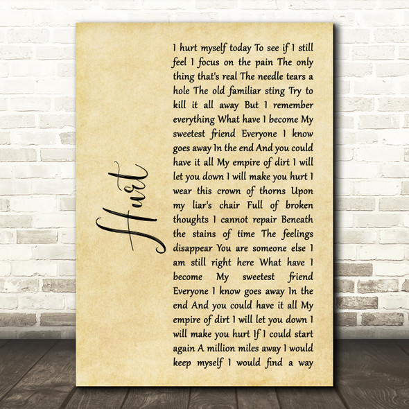 Johnny Cash Hurt Rustic Script Song Lyric Print