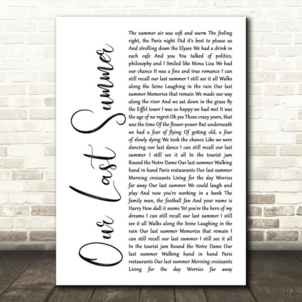 ABBA Our Last Summer White Script Song Lyric Print