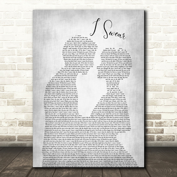 All 4 One I Swear Man Lady Bride Groom Wedding Grey Song Lyric Quote Print