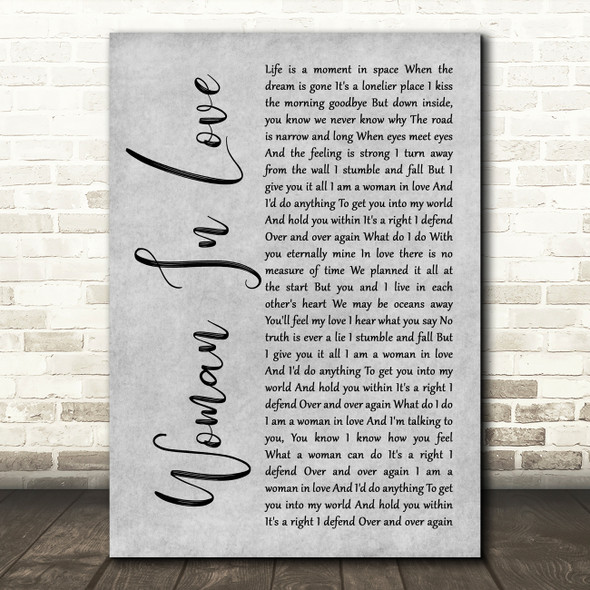 Barbra Streisand Woman In Love Rustic Script Grey Song Lyric Print