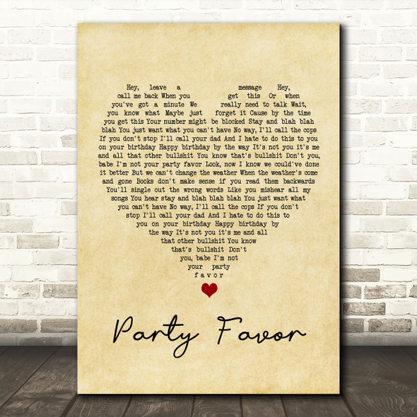 Billie Eilish Party Favor Vintage Heart Song Lyric Print