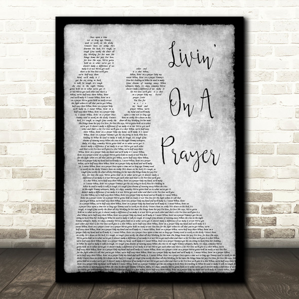 Bon Jovi Livin' On A Prayer Man Lady Dancing Grey Song Lyric Quote Print