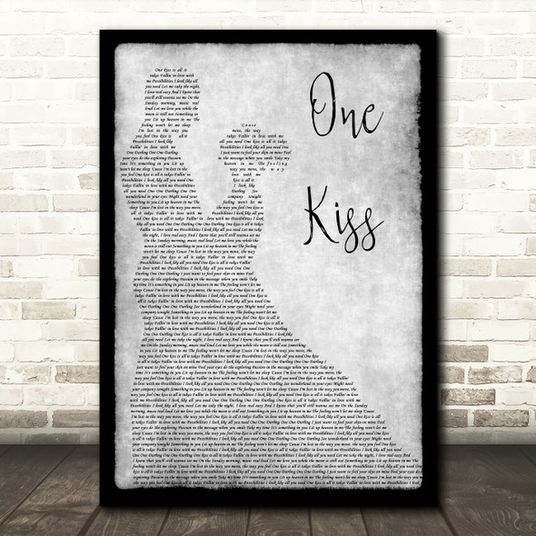 Calvin Harris & Dua Lipa One Kiss Grey Song Lyric Man Lady Dancing Quote Print