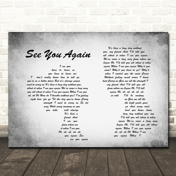 Charlie Puth See You Again Man Lady Couple Grey Song Lyric Quote Print