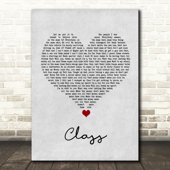 Class The LaFontaines Grey Heart Song Lyric Print