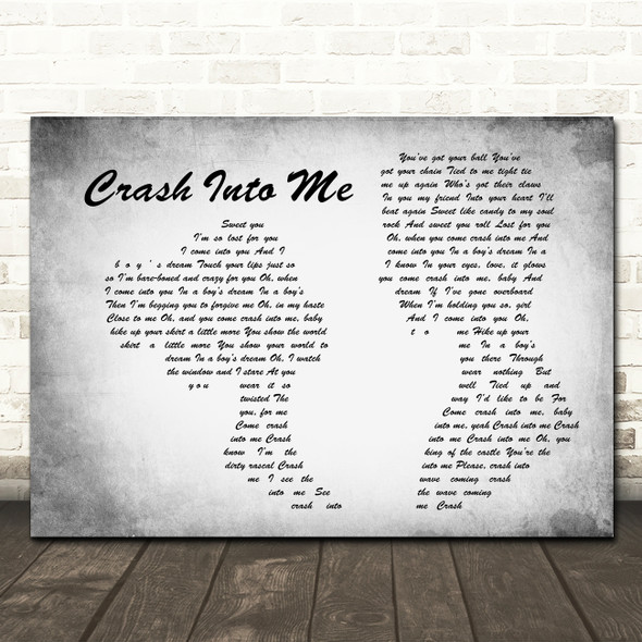 Dave Matthews Band Crash Into Me Man Lady Couple Grey Song Lyric Print