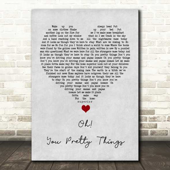 David Bowie Oh You Pretty Things Grey Heart Song Lyric Print