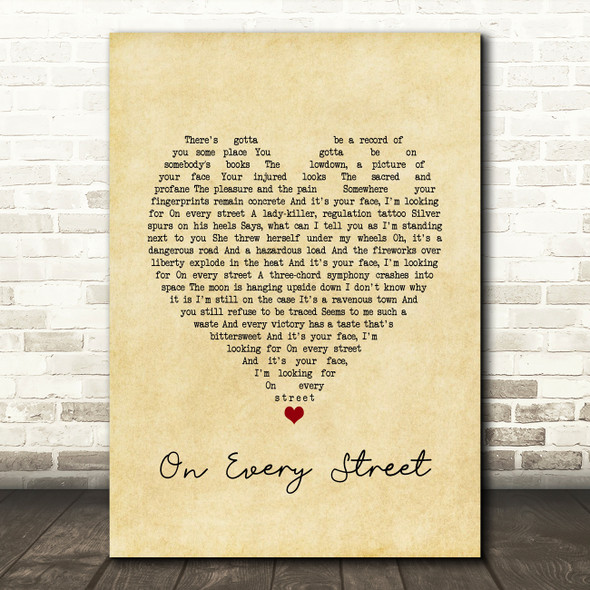 Dire Straits On Every Street Vintage Heart Song Lyric Print