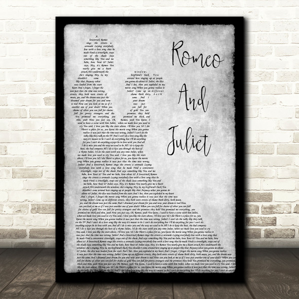 Dire Straits Romeo And Juliet Man Lady Dancing Grey Song Lyric Quote Print