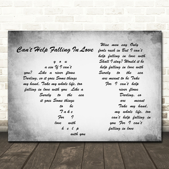 Elvis Presley Can't Help Falling In Love Man Lady Couple Grey Song Lyric Print