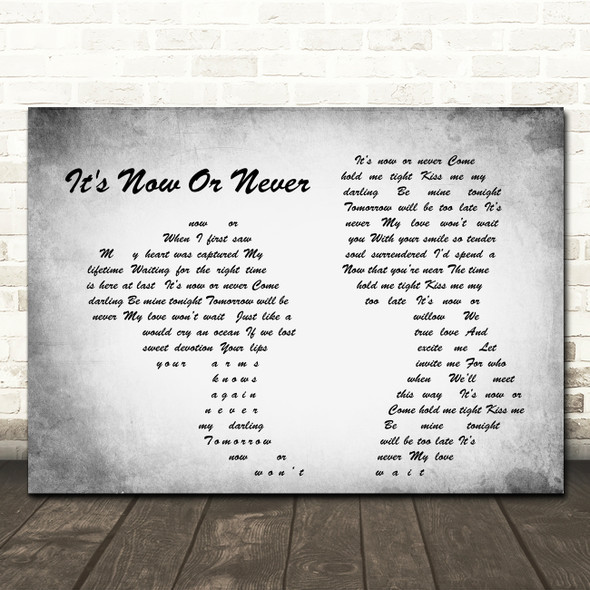 Elvis Presley It's Now Or Never Man Lady Couple Grey Song Lyric Quote Print