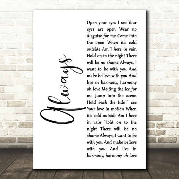 Erasure Always White Script Song Lyric Print