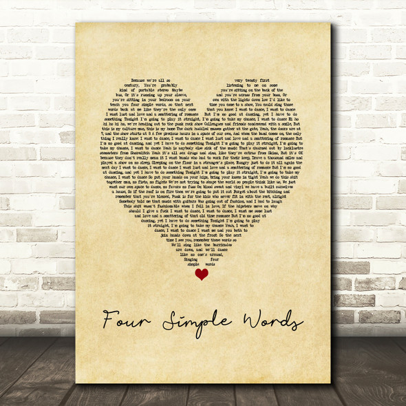 Frank Turner Four Simple Words Vintage Heart Song Lyric Print