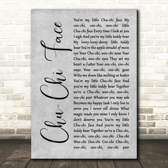 Gert Frobe & Anna Quayle Chu-Chi Face Rustic Script Grey Song Lyric Print