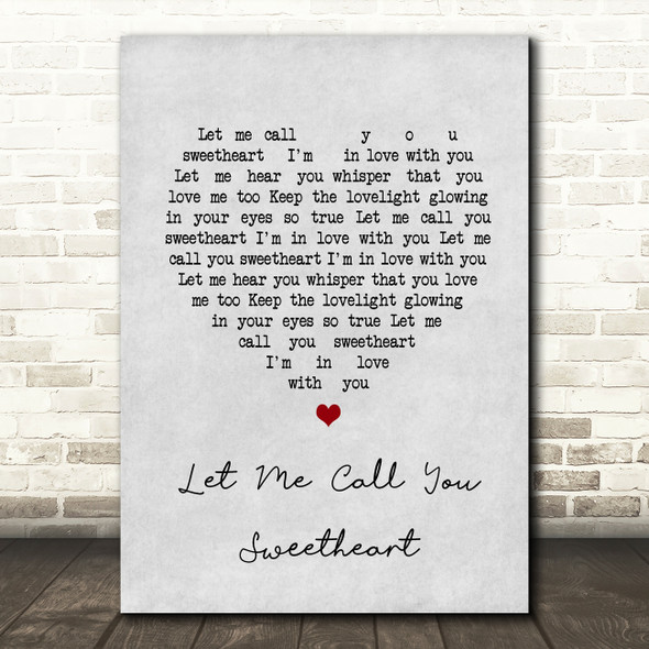 Timi Yuro Let Me Call You Sweetheart Grey Heart Song Lyric Quote Print