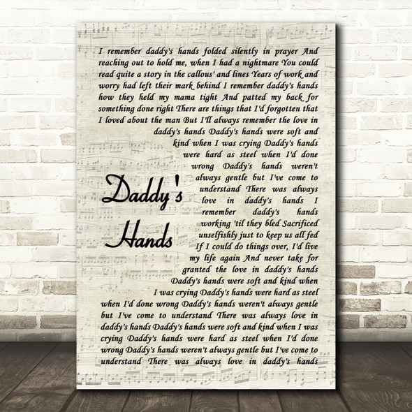 Holly Dunn Daddy's Hands Vintage Script Song Lyric Print