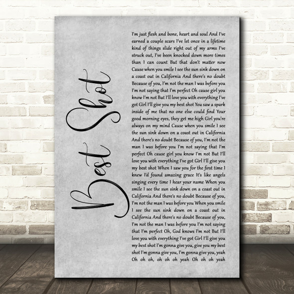 Jimmie Allen Best Shot Grey Rustic Script Song Lyric Print