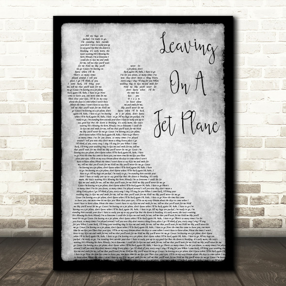 John Denver Leaving On A Jet Plane Man Lady Dancing Grey Song Lyric Quote Print