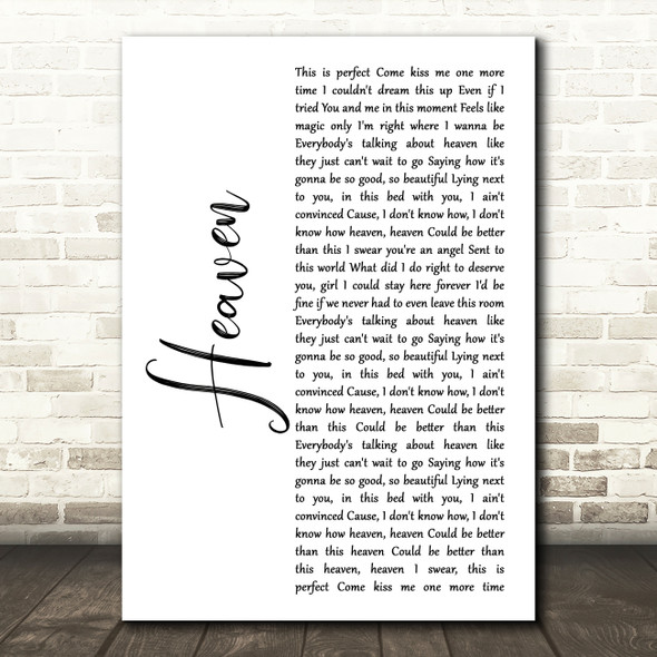 Kane Brown Heaven White Script Song Lyric Print