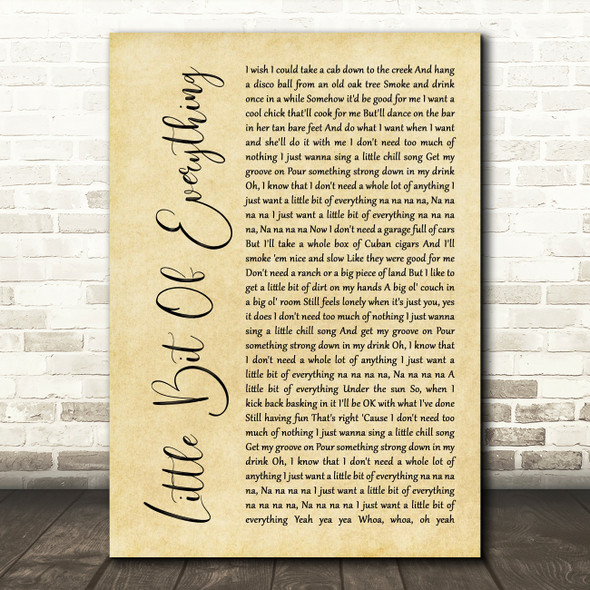 Keith Urban Little Bit Of Everything Rustic Script Song Lyric Print