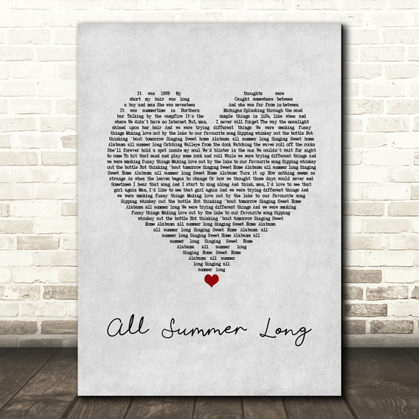 Kid Rock All Summer Long Grey Heart Song Lyric Print