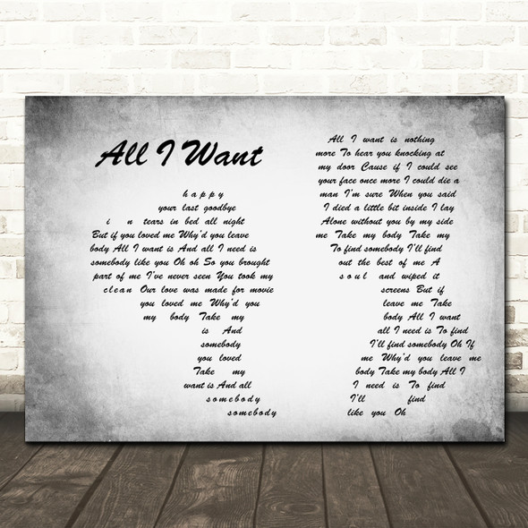 Kodaline All I Want Man Lady Couple Grey Song Lyric Print