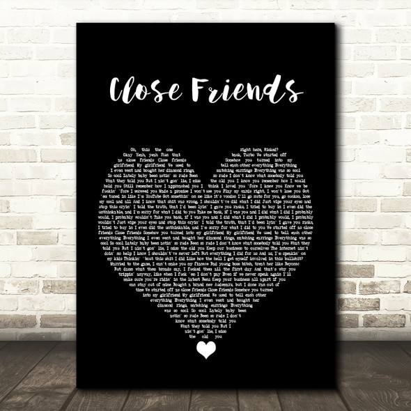 Lil Baby Close Friends Black Heart Song Lyric Print