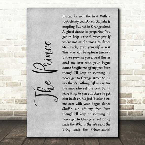 Madness The Prince Rustic Script Grey Song Lyric Quote Print