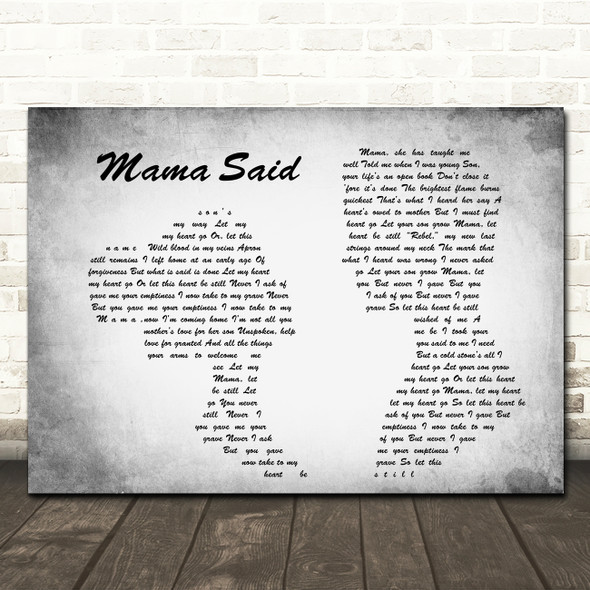 Metallica Mama Said Man Lady Couple Grey Song Lyric Quote Print