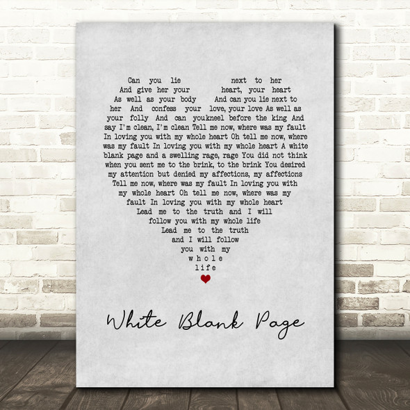 Mumford & Sons White Blank Page Grey Heart Song Lyric Print