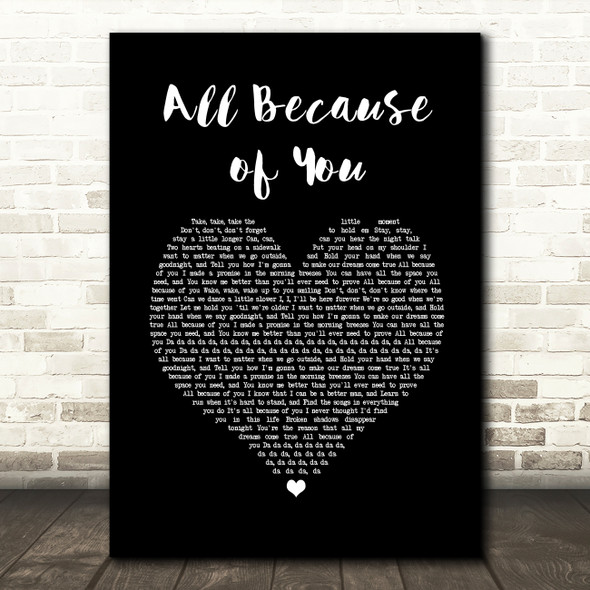 O.A.R. All Because of You Black Heart Song Lyric Print