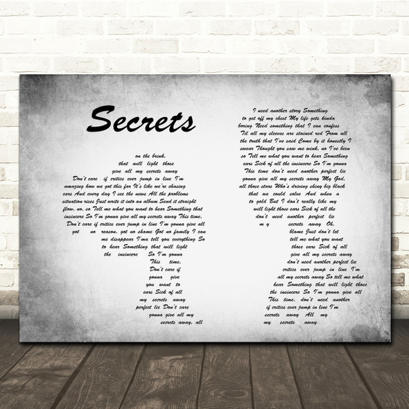 OneRepublic Secrets Man Lady Couple Grey Song Lyric Print