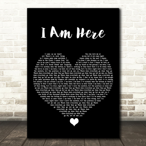 Pink I Am Here Black Heart Song Lyric Print