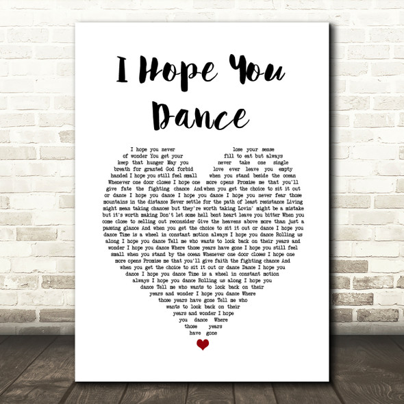 Ronan Keating I Hope You Dance White Heart Song Lyric Print