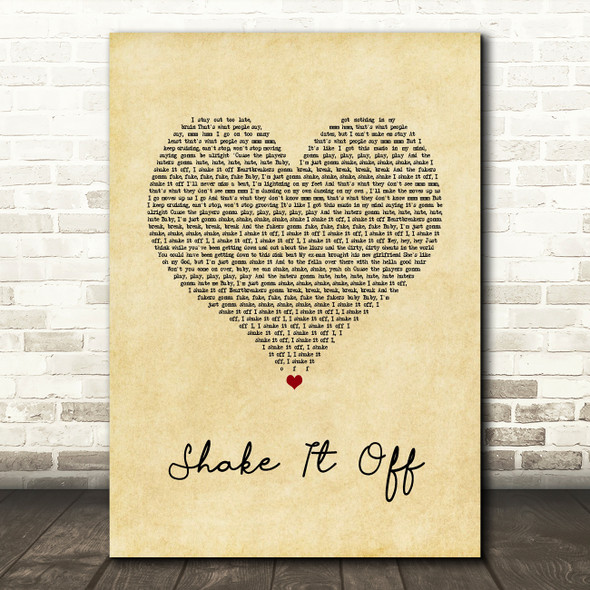 Taylor Swift Shake It Off Vintage Heart Song Lyric Print